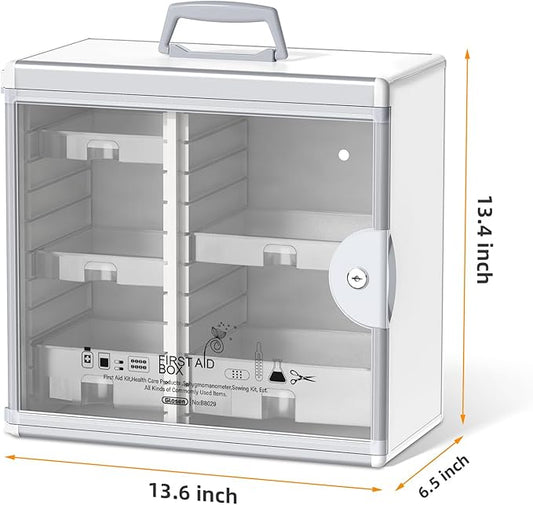 Glosen Medicine Cabinet Locking Medicine Cabinet Wall Mounted【 Silver 13.6 x 13.4 x 6.5 Inch 】 Portable Storage Container Big Capacity