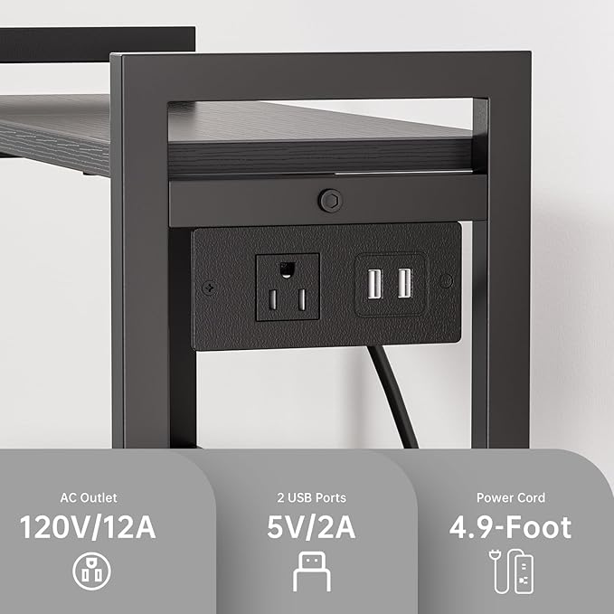 Printer Stand with Charging Station, 4-Tier Printer Stand with Storage, Large Tall Printer Table with Wheels for Home Office, Kitchen, Living Room, PrinterCart Beside Desk for Printer, Scanner Black
