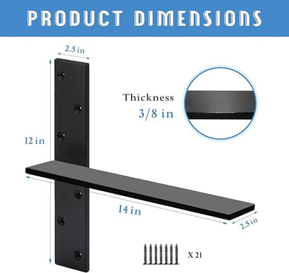 Floating Shelf Bracket 3/8" Thick Heavy Duty Shelf Brackets 3 Pack Free Hanging Countertop Support Bracket 14" Lx2.5 W Floating Wall Brackets for Cabinets, Granite, Dishwasher, Bench Seats Vanities
