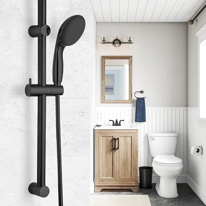 OFFO Shower Slide Bar 33 in Segmental Slide Bar Adjustable Installation Distance 20-32 in with 360° Adjustable Handheld Shower Head Holder for Bathroom, Screw Wall Mounted, Matte Black (Pack of 2)