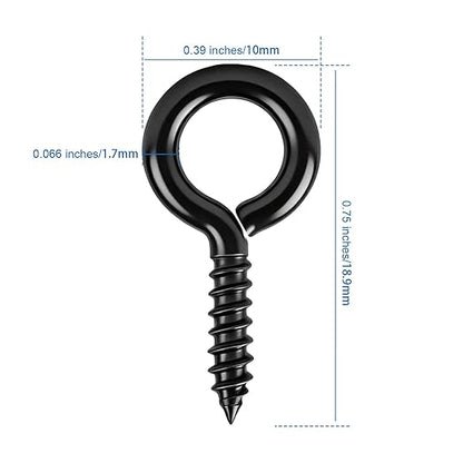 Aovchei Eye Screws, 100PCS 0.75 Inch Long, Black 304 Stainless Steel Screw Hooks, Self Tapping Eye Bolts, Indoor & Outdoor for Hanging Artwork