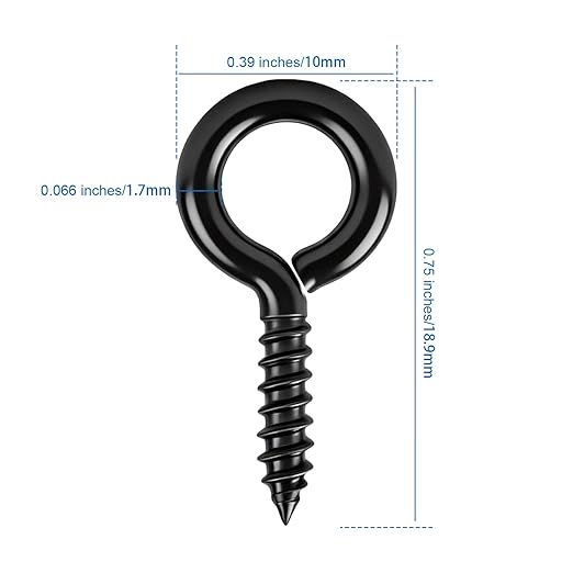 Aovchei Eye Screws, 100PCS 0.75 Inch Long, Black 304 Stainless Steel Screw Hooks, Self Tapping Eye Bolts, Indoor & Outdoor for Hanging Artwork
