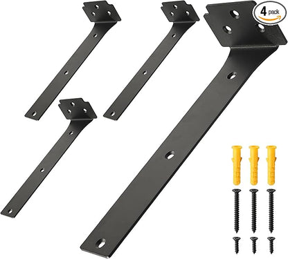 Floating Shelf Brackets,4 Pack Heavy Duty L Brackets for Shelves, 10 Inch Black Stainless Steel Countertop Support Brackets,Wall Mounting for Wood