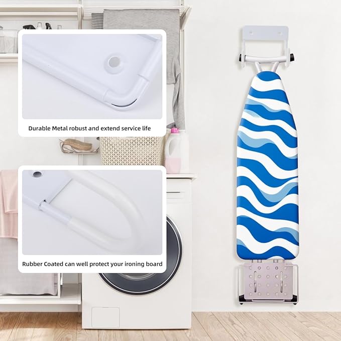 Ironing Board Holder Wall Mount, 5-Inch Wall Mount Ironing Board Hanger, Metal Holder for Laundry Room, Space-Saving & Easy Install,White (2 Pack)