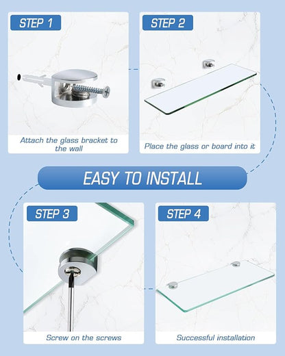 Alise Glass Shelf Bracket Adjustable Shower Brackets,Heavy Duty Rectangle Clamp Holder for 5-8mm Glass Shelves,Wall Mount Clamps Clip Support Hardware Replacement Parts,Polished Chrome 4 Pcs
