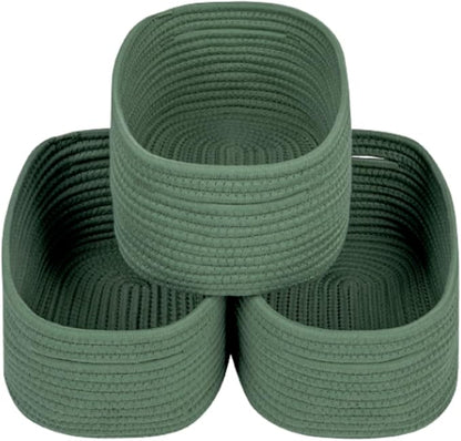 CubesLand Small Storage Basket for Shelves, Woven Rope Green Basket for Organizing, Durable & Skin-Friendly Cube Shelf Closet Organizer Bins, Toy Storage Organizers Bin, Modern Home Decor with Handles