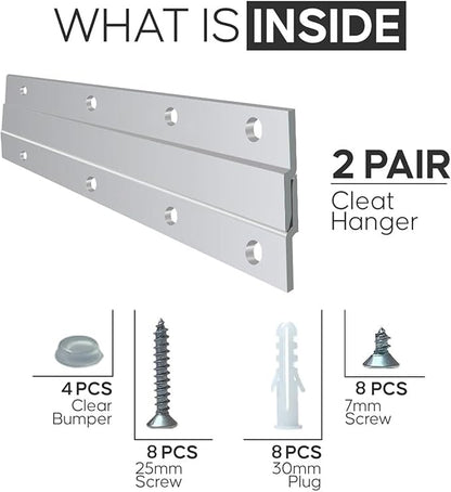 Versatile 12 inch 2 Pairs French Cleat Hanger Heavy Duty - Mirror Mounting Hardware - Aluminium French Cleat Picture Hanger Bracket - Hang with Confidence Using French Cleat (Supports Upto 80 lbs)