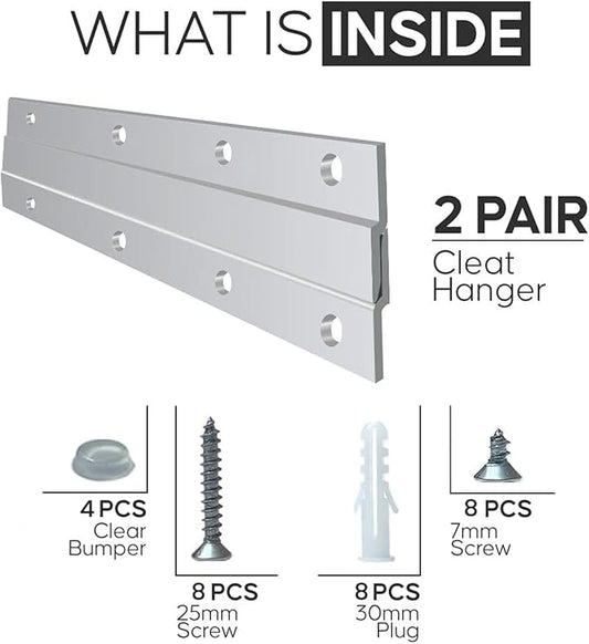 Versatile 12 inch 2 Pairs French Cleat Hanger Heavy Duty - Mirror Mounting Hardware - Aluminium French Cleat Picture Hanger Bracket - Hang with Confidence Using French Cleat (Supports Upto 80 lbs)