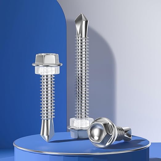 (50Pcs)#14×6" Hex Washer Head Self Drilling Screws, 410 Stainless Steel Metal SheetScrews，TEK Screws, Self Drilling Screws, Self Tapping Screws,Extensions Extra Long Screws