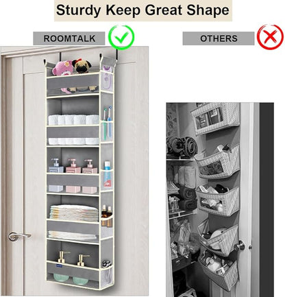 Over The Door Organizer 5-Shelves and 10 Side Pockets, Over The Door Storage for Bathroom Bedroom Nursery, Hanging Door Organizer for Baby Diapers and Kids Toys (13"x5"x44", Grey)