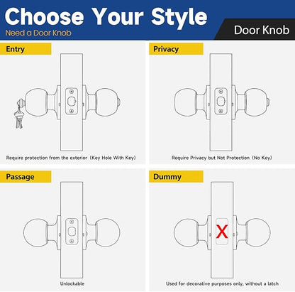 Keyed Entry Door Knob with Lock and Key, Exterior and Interior Door Lock for Bedroom, Entry Door Handle for Front Door，Satin Nickel