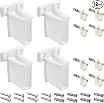 Wire Shelf End Bracket and White Down Wall Clips Kits, 4 Pcs White Plastic Closet Shelves Brackets and 8 Pcs Wire Shelf Loop Clip for Shelves Closet (Fasteners Included)