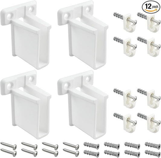 Wire Shelf End Bracket and White Down Wall Clips Kits, 4 Pcs White Plastic Closet Shelves Brackets and 8 Pcs Wire Shelf Loop Clip for Shelves Closet (Fasteners Included)