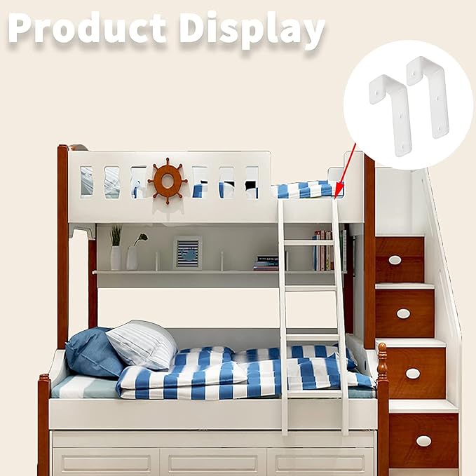 4 Pack Bunk Bed Ladder Hook, Inside 1" Kids Bunk Bed Replacement Hardware, White PVC Metal Loft Bed Ladder Hooks, Camper/Rv Bunk Ladder J Brackets with 2 Size Screws (4 Pcak, White)