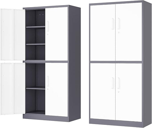 71' Metal Storage - Lockable File Cabinet with Doors & Shelves - Gray/White Steel for Garage, Home, Office