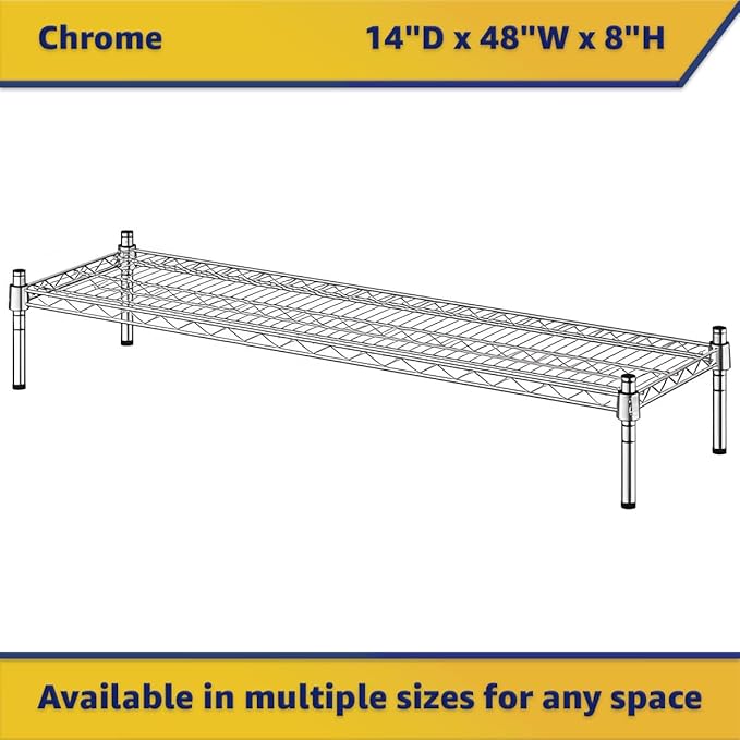 14" x 48" x 8" Chrome Wire Storage Shelf, Dunnage Rack, Commercial 1 Tier Small Shelf