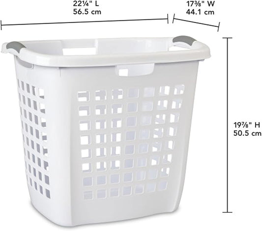 Sterilite Ultra Easy Carry Laundry Hamper, Comfort Handles to Easily Carry Clothes Between the Bedroom and Laundry Room, Plastic, White, 4-Pack