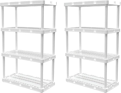 Gracious Living 2 Pack Light Duty Storage Shelves, Knect-A-Shelf 4-Shelf Ventilated Shelving Rack Organizer for Home, Garage, Basement & Laundry, White