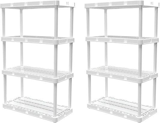 Gracious Living 2 Pack Light Duty Storage Shelves, Knect-A-Shelf 4-Shelf Ventilated Shelving Rack Organizer for Home, Garage, Basement & Laundry, White