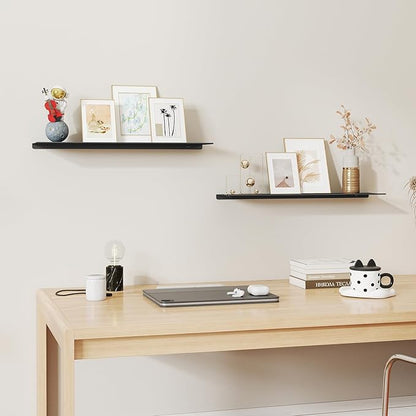 MKO 20" Floating Shelves for Wall, Long Metal Wall Mounted Shelf for Bathroom, Bedroom, Living Room, Kitchen, Display Hanging Shelves for Books/Storage/Room Decor 2 Packs, Black