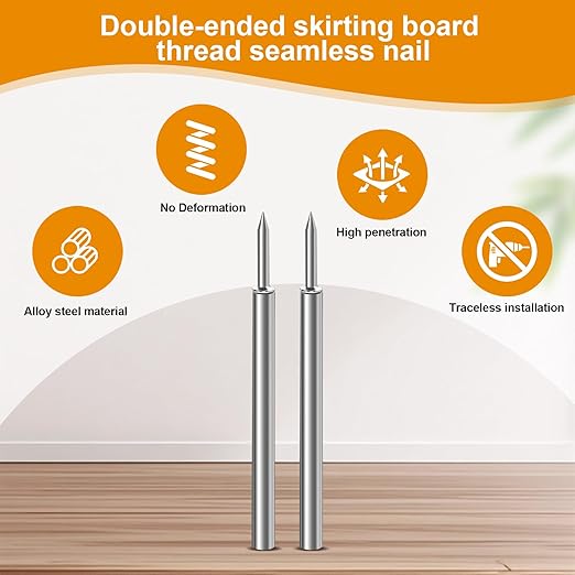 400pcs Double Head Skirting Nails with 4 Tools - Invisible Seamless Baseboard Screws for Solid Wood Trim, Double-Sided Installation