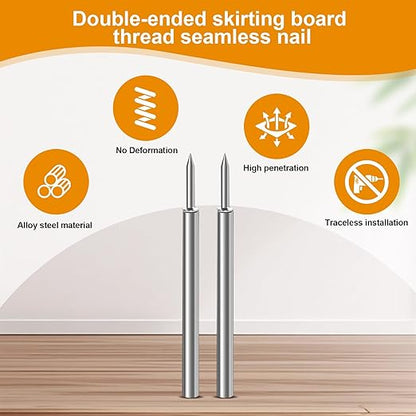400pcs Double Head Skirting Nails with 4 Tools - Invisible Seamless Baseboard Screws for Solid Wood Trim, Double-Sided Installation