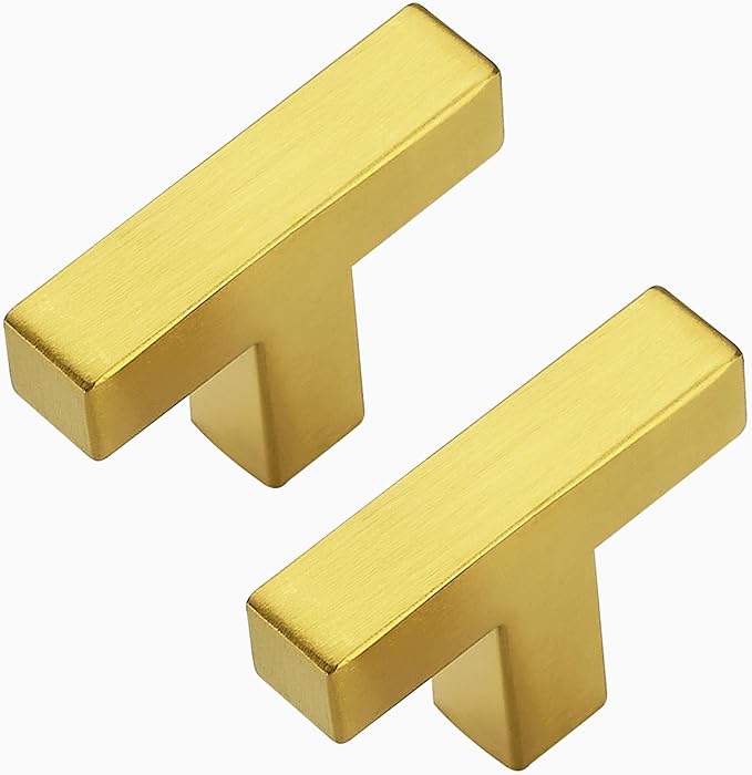 25 Pack Brushed Brass Cabinet Knobs - Kitchen Cabinet Knobs Gold Cabinet Pulls for Kitchen Cabinet Drawer Stainless Steel Dresser Knobs for Cabinet Hardware 2in Length Single Hole Square