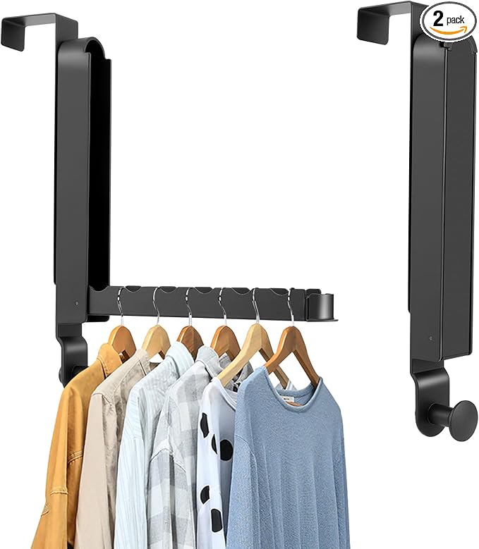 Over The Door Drying Rack, 2 Pack Foldable Over The Door Hooks Hanger for Laundry Clothes Heavy Duty Door Organizer Rack Coat Towels Hanging Storage for Bedroom Bathroom Kitchen