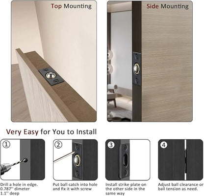 JQK Closet Door Ball Catch Hardware, Stainless Steel Catch Adjustable with Strike Plate, Black Finish 8 Pack, HBC100-BK-P8