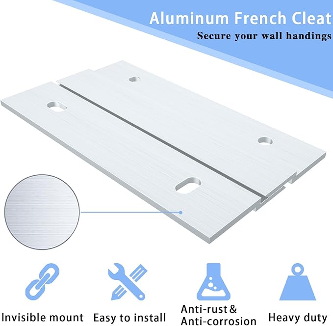 4 Inch Aluminum French Cleat Hanger, Heavy Duty Mirror Hanging Hardware for Panel, Whiteboard, Cabinet, Shelf, Headboard, Art (2 Pairs, Support 40lbs)