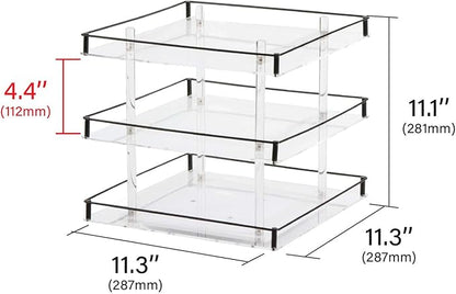 J JACKCUBE DESIGN Nail Polish Organizer, 3 Tier Acrylic 360 Rotating Display Rack Stand Makeup Cosmetics Storage Box Carousel Shelf with Black Iron Guard, Hold Up to 180 – MK302-3