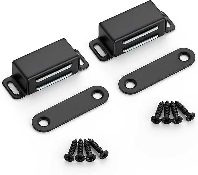 Ravinte 2 Pack Black Magnetic Door Catch, Matte Black Cabinet Magnets, Strong Magnetic Catch Latch for Kitchen Cabinets, Drawers & Cupboards, Stainless Steel Closures