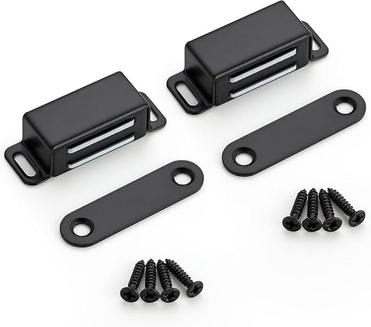 Ravinte 2 Pack Black Magnetic Door Catch, Matte Black Cabinet Magnets, Strong Magnetic Catch Latch for Kitchen Cabinets, Drawers & Cupboards, Stainless Steel Closures