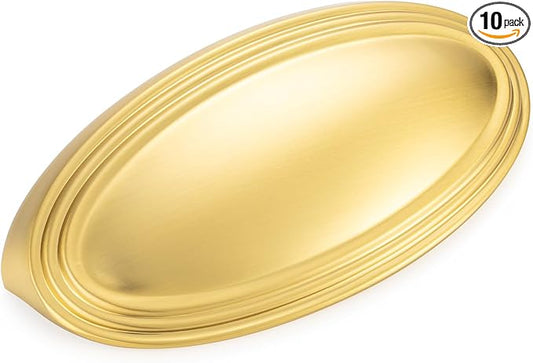 KOOFIZO 10 Pack 3 Inch Drawers Pulls Brushed Gold Cabinet Handles Gold Cabinet Cup Pulls for Kitchen Cabinets P33 Drawer Dresser Cupboard Bedroom Bathroom