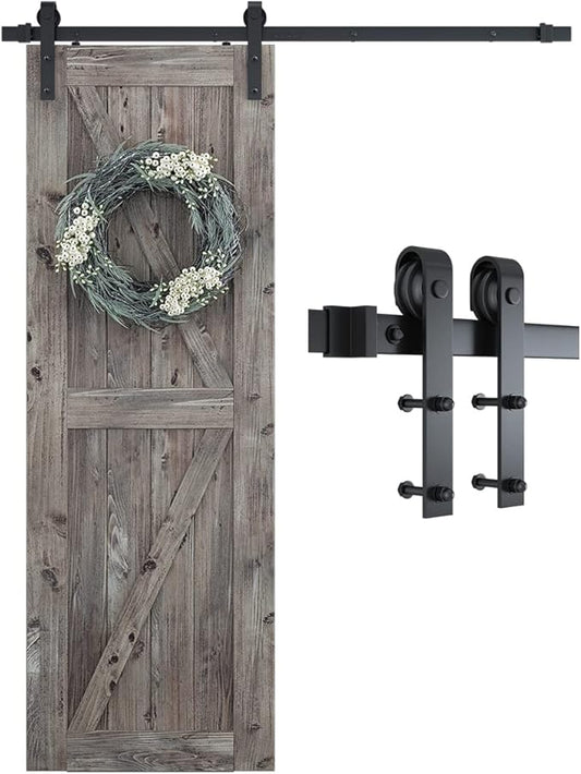 SMARTSTANDARD 5.5 Feet Heavy Duty Sturdy Sliding Barn Door Hardware Kit -Smoothly and Quietly -Easy to Install -Includes Step-by-Step Installation Instruction Fit 33" Wide Door Panel (J Shape Hanger)