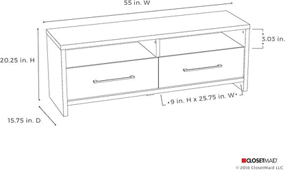 ClosetMaid Media Stand Entertainment Center with Cabinet Drawers, Open Shelves, 55 in. Wide, for Living Room, Den, Game Room, Black Walnut Finish