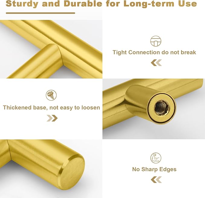 Estmoon 30 Pack Brushed Brass Cabinet Handles Gold 3 Inch Hole Center Cabinet Pulls Stainless Steel Drawer Handles Kitchen Cabinet Hardware Pulls for Cabinets and Drawers - 5" Length, 3" Hole Center