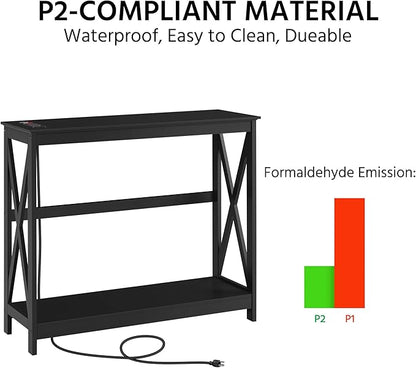 Yaheetech 2 Pack Narrow Console Table with Power Outlets, 40 Inches Entryway Table, Wood Sofa Table with Storage Shelves, Side Table, Display Table, for Hallway, Bedroom, Living Room, Foyer, Black