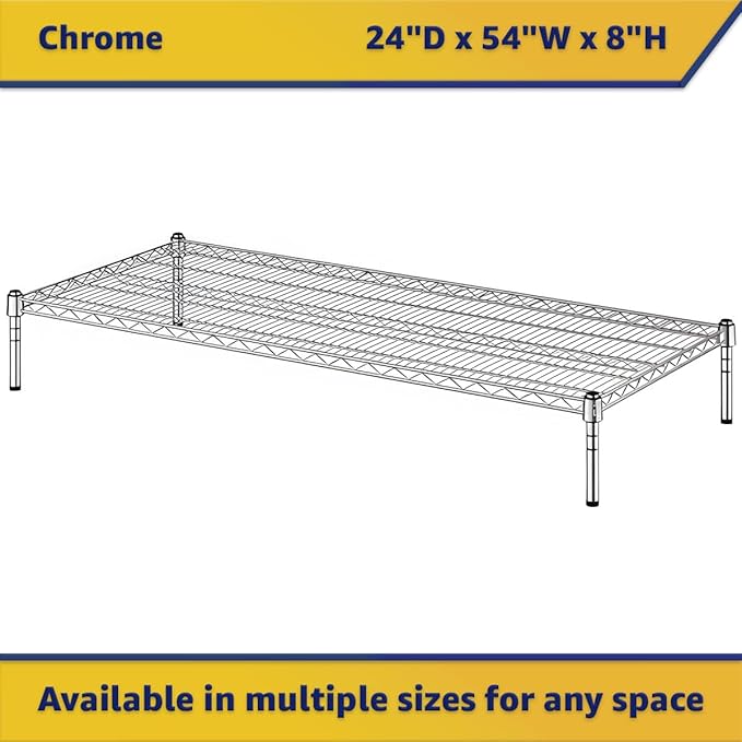 24" x 54" x 8" Chrome Wire Storage Shelf, Dunnage Rack, Commercial 1 Tier Small Shelf
