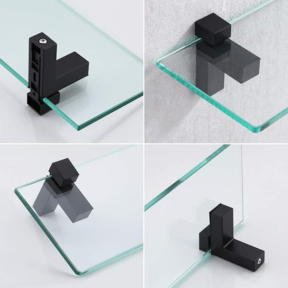 KES Bathroom Shelf 20 Inch Rectangle Floating Glass Wall Shelf Tempered Glass Matte Black Finish, BGS3201-BK