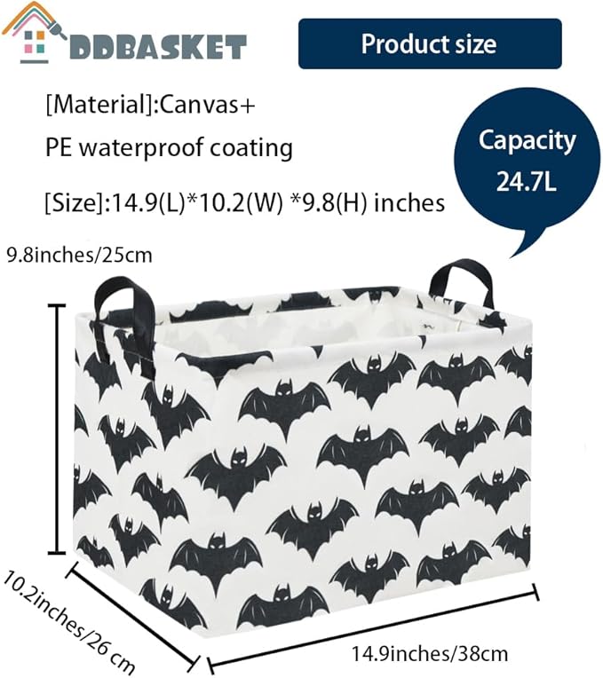 Batman Baskets for Kids Gift Basket Empty for Boys and Girls Rectangular Toy Storage Bins Organizer Bin Box Cute Bat Room Decor for Home(Black Bats)
