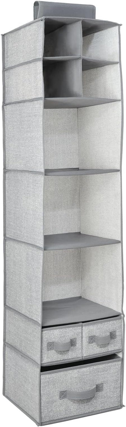 mDesign Fabric Hanging Organizer - Over Closet Rod Storage - 7 Shelves/3 Removable Drawers for Baby Nursery Bedroom Organization - Hold Clothes, Linens, Toys, Accessories - Lido Collection - Gray