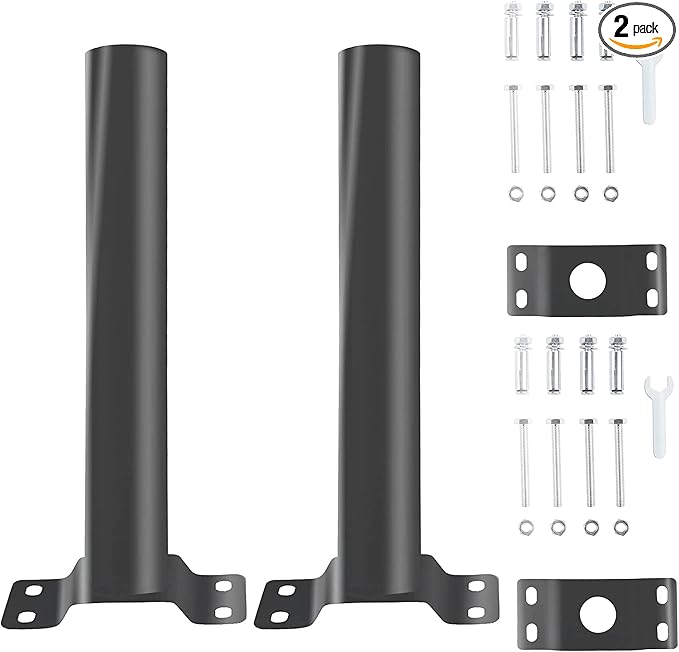 2 Pack Light Pole Mount,Solar Pole Mounting Bracket Extension Kit Wall Flag Black Metal Pipes Barn Lights Fixture Adaptor Outdoor Arm for Led Street Light,Wall Mounted Tire,Barn Lamp,Post Tree Fence