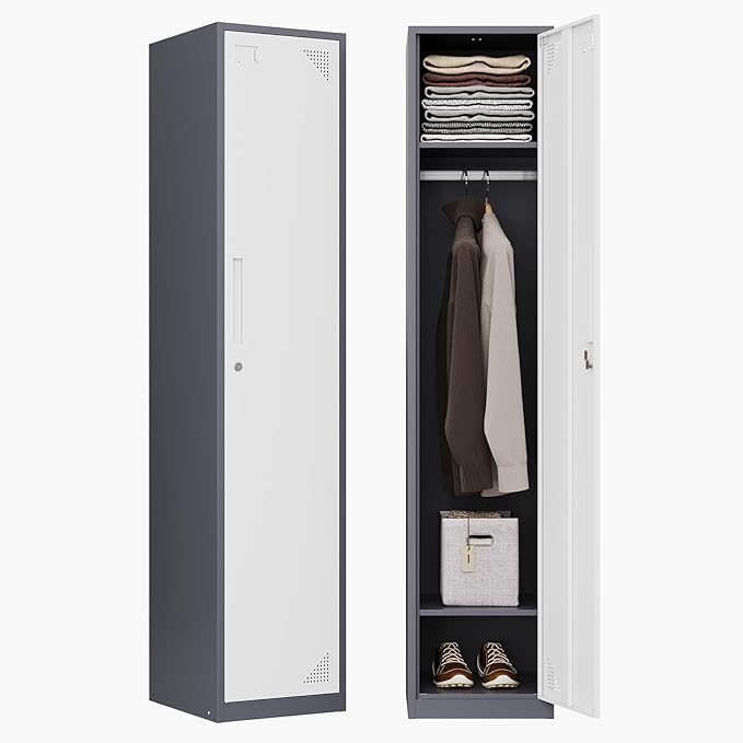 Letaya Metal Storage Locker,71" Tall Steel Storage Cabinet with Lockable Door for School Office Gym Home Employees Staff (1 Door -White)