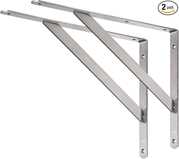 YUMORE 18" Shelf Bracket Stainless Steel, Heavy Duty Solid Shelf Support, Max Load: 550lb, Corner Brace Joint Right Angle Bracket, DIY L Bracket, 2 Pack