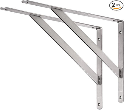 YUMORE 18" Shelf Bracket Stainless Steel, Heavy Duty Solid Shelf Support, Max Load: 550lb, Corner Brace Joint Right Angle Bracket, DIY L Bracket, 2 Pack