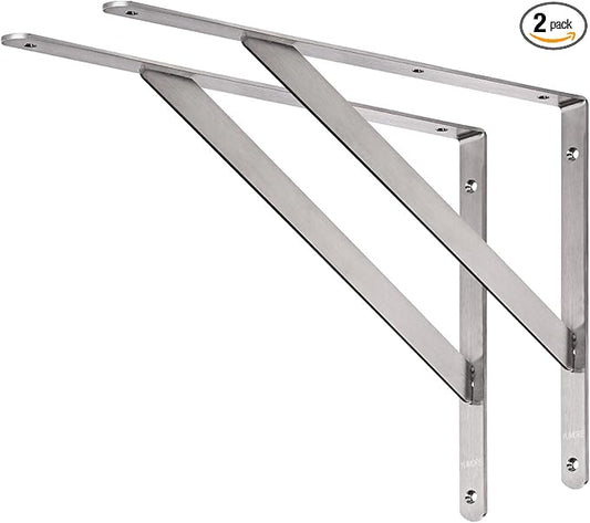 YUMORE 18" Shelf Bracket Stainless Steel, Heavy Duty Solid Shelf Support, Max Load: 550lb, Corner Brace Joint Right Angle Bracket, DIY L Bracket, 2 Pack