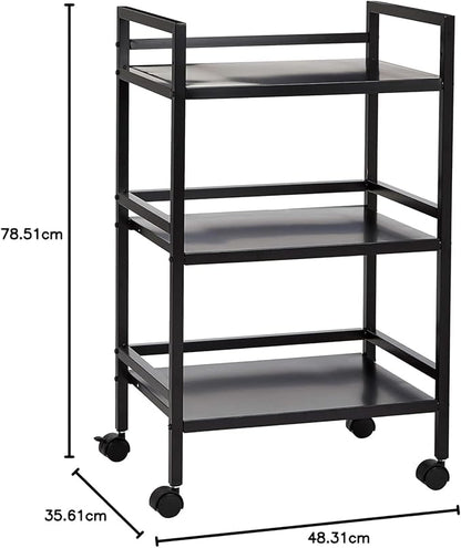 Amazon Basics 3-Tier Metal Rolling Utility Cart, Storage Organizer, Multifunctional Storage, Mobile Shelving, Black