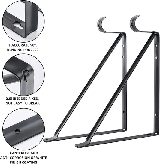 HOME MASTER HARDWARE Heavy Duty Closet Shelf Rod Brackets, Wall Mounted Closet Shelves Bracket with Rod Shelving Support, Black with Screws 4 Pack