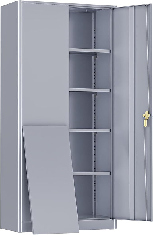 Greenvelly Metal Storage Cabinet, 72" Lockable Metal Garage Storage Cabinet with Doors and 4 Adjustable Shelves, Locking Steel Cabinet for Home Office, Garage, Shop, School (Dark Grey 36" W x 18" D)